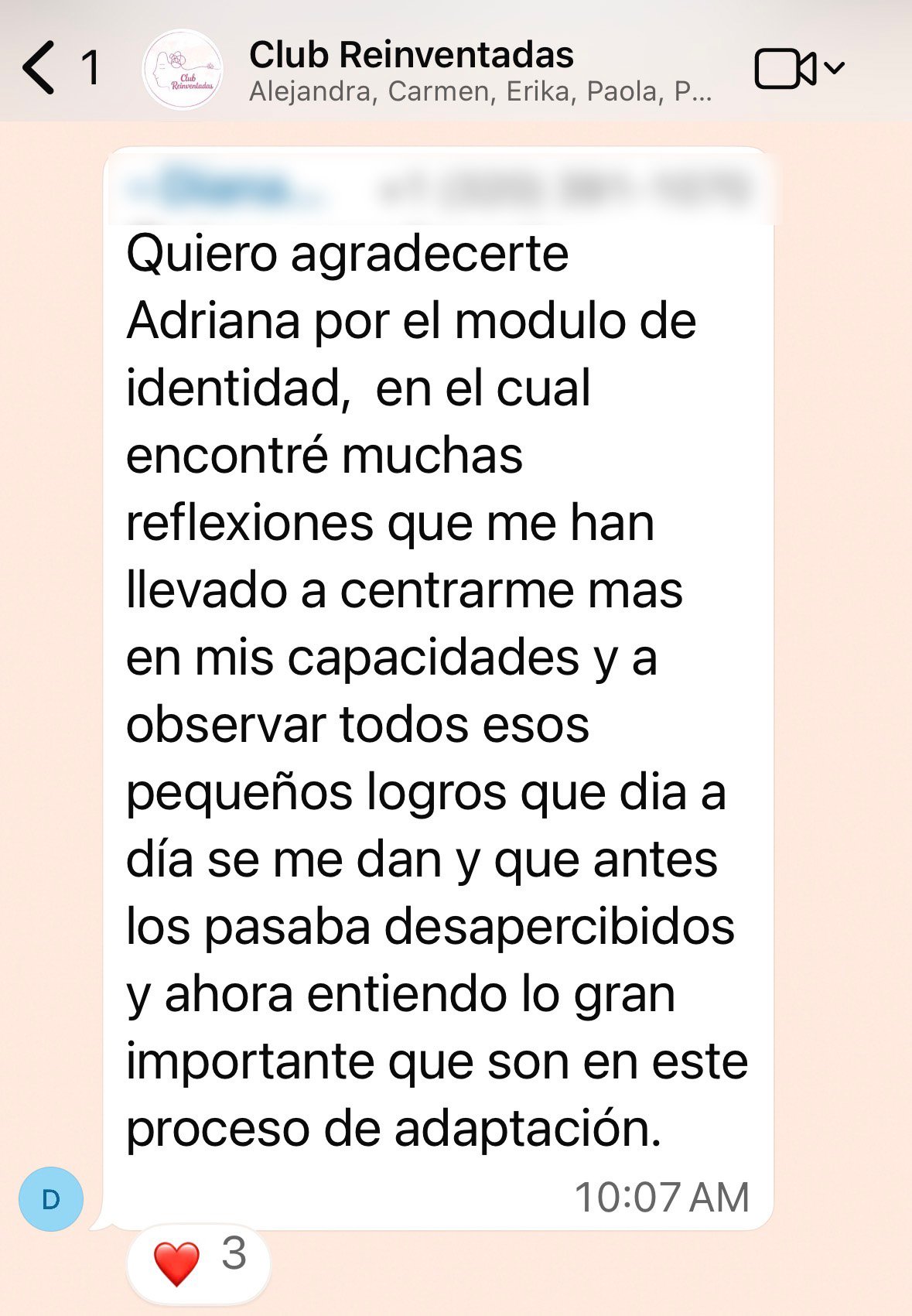 Testimonio de una de nuestras integrantes